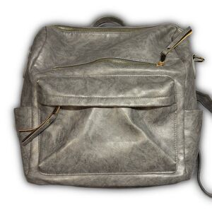 Gray Distressed Vegan Leather Mini Backpack